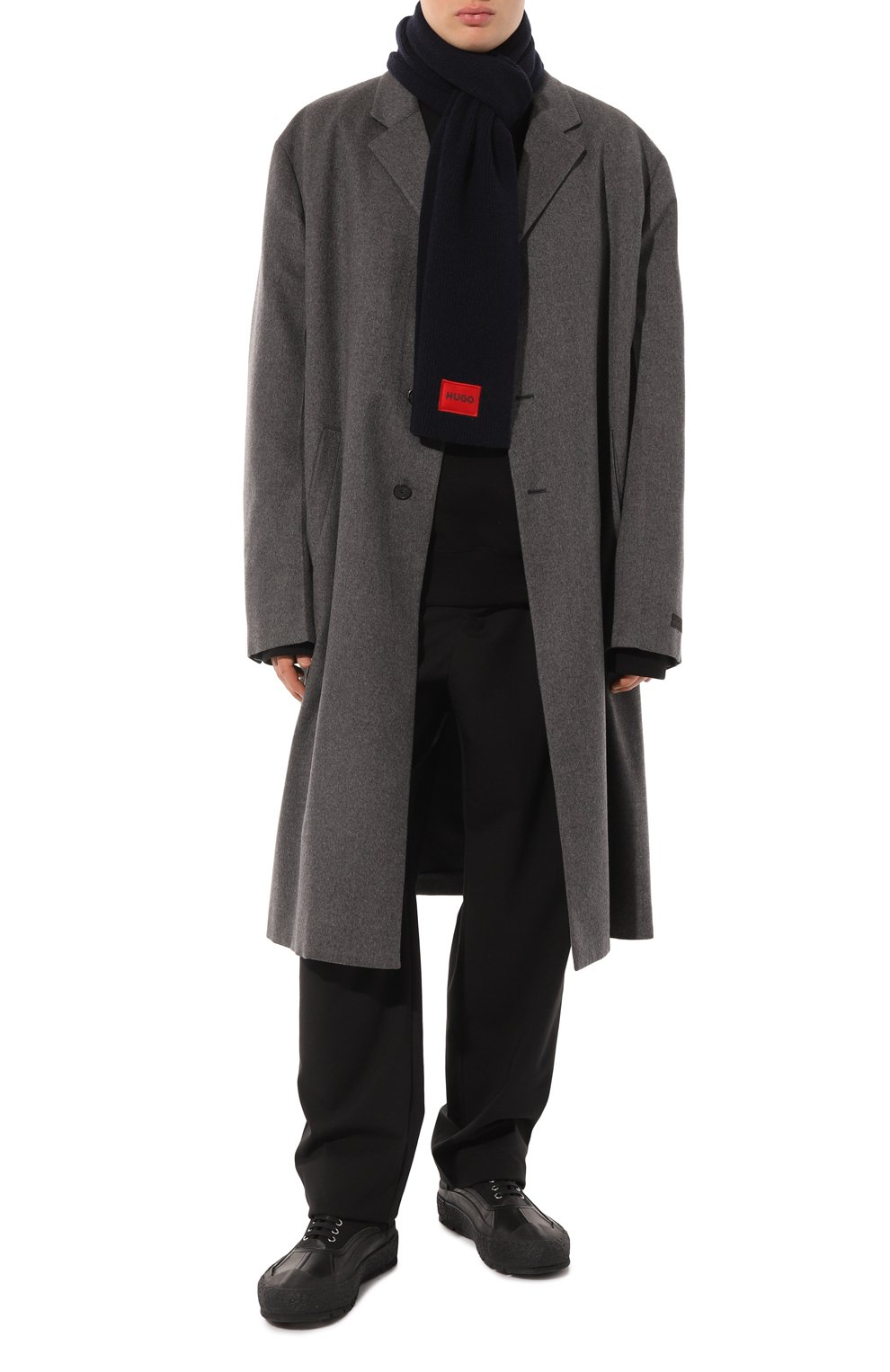 Шерстяной шарф HUGO темно-синего цвета по цене 12500 руб., арт. 50496020, фото 2 Шерстяной шарф HUGO, арт. 50496020, фото 2