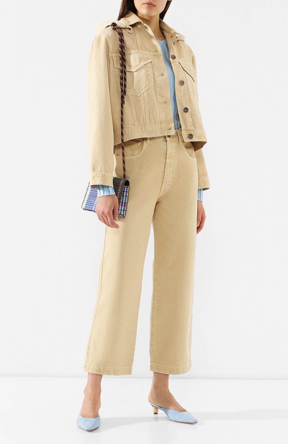 Джинсовая куртка NANUSHKA бежевого цвета по цене 41900 руб., арт. M0JAVE_CREME_DENIM, фото 2 Джинсовая куртка NANUSHKA, арт. M0JAVE_CREME_DENIM, фото 2