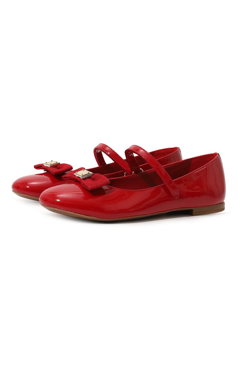 Детские кожаные балетки DOLCE & GABBANA красного цвета, арт. D11193/A5291/37-39 | Фото 1 (Материал сплава: Проставлено; Нос: Не проставлено; Материал внутренний: Натуральная кожа; Материал внешний: Натуральная кожа)