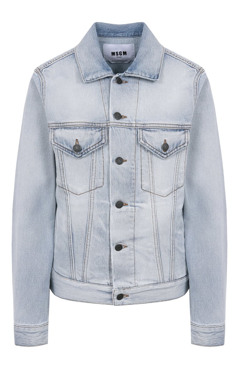 Женская джинсовая куртка MSGM светло-голубого цвета, арт. 3841MDH231L/257271 | Фото 1 (Материал внешний: Хлопок, Деним; Длина (верхняя одежда): Короткие; Рукава: Длинные; Стили: Кэжуэл; Кросс-КТ: Деним, Куртка, Легкие; Автоматизация состава: Проставлено; Автоматизация ТО: Проставлено)