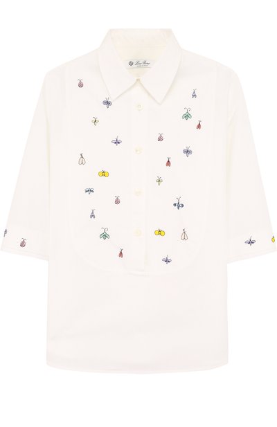 Хлопковая блуза с вышивкой LORO PIANA белого цвета по цене 44850 руб., арт. FAI0558, фото 1 Хлопковая блуза с вышивкой LORO PIANA, арт. FAI0558, фото 1