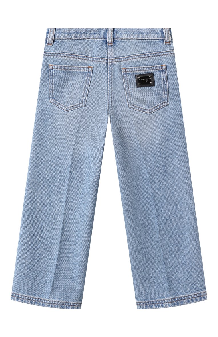 Детские джинсы DOLCE & GABBANA голубого цвета, арт. L52F91/LDD08/2-6 | Фото 2 (Нос: Не проставлено; Детали: Потертости; Материал внешний: Хлопок; Автоматизация состава: Проставлено; Ростовка одежда: 4 года | 104 см, 5 лет | 110 см, 6 лет | 116 см, 3 года | 98 см, 2 года | 92 см)