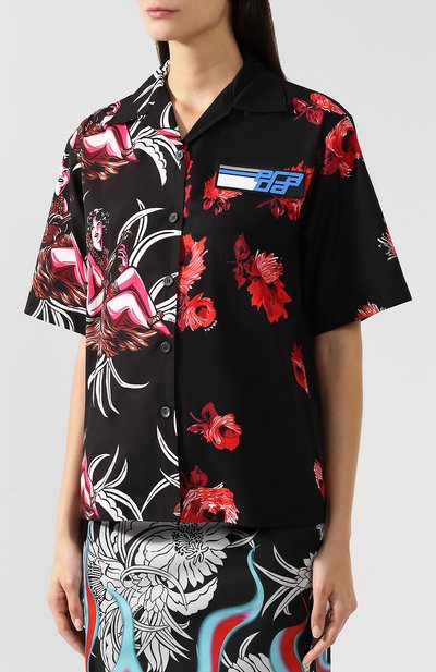Хлопковая блуза с укороченным рукавом и принтом PRADA, арт. P433BU-1SGK-F0927, фото 3