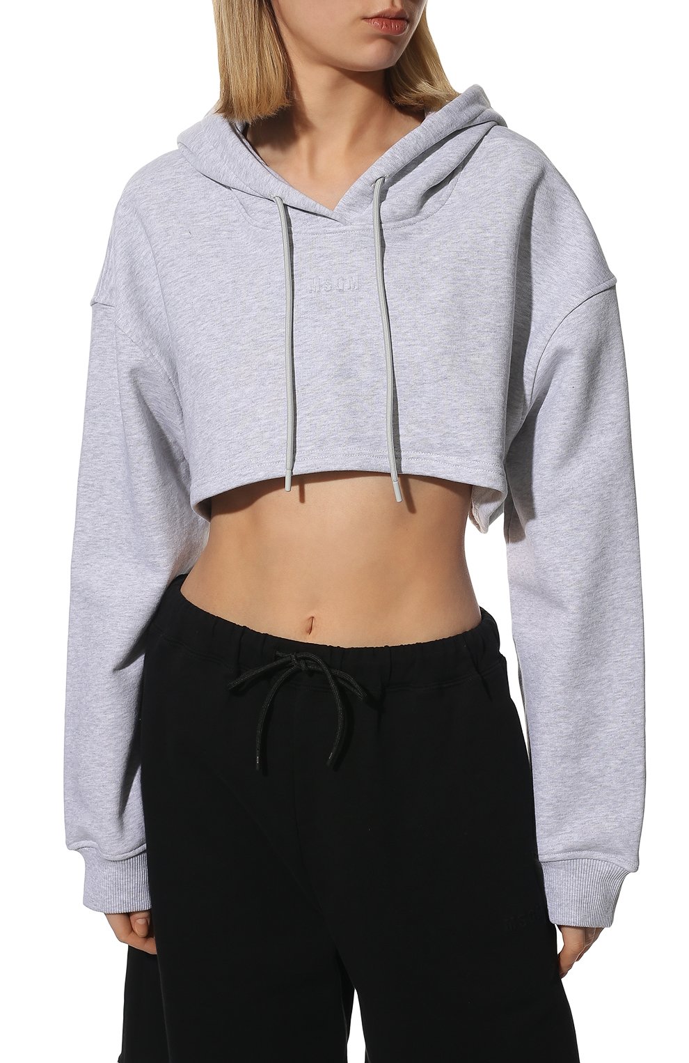 Хлопковое худи MSGM светло-серого цвета по цене 19950 руб., арт. 3242MDM175 227297, фото 3 Хлопковое худи MSGM, арт. 3242MDM175 227297, фото 3