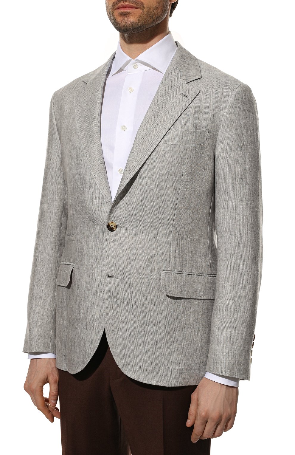 Однобортный пиджак BRUNELLO CUCINELLI светло-серого цвета по цене 262500 руб., арт. MW4597BTD, фото 3 Однобортный пиджак BRUNELLO CUCINELLI, арт. MW4597BTD, фото 3