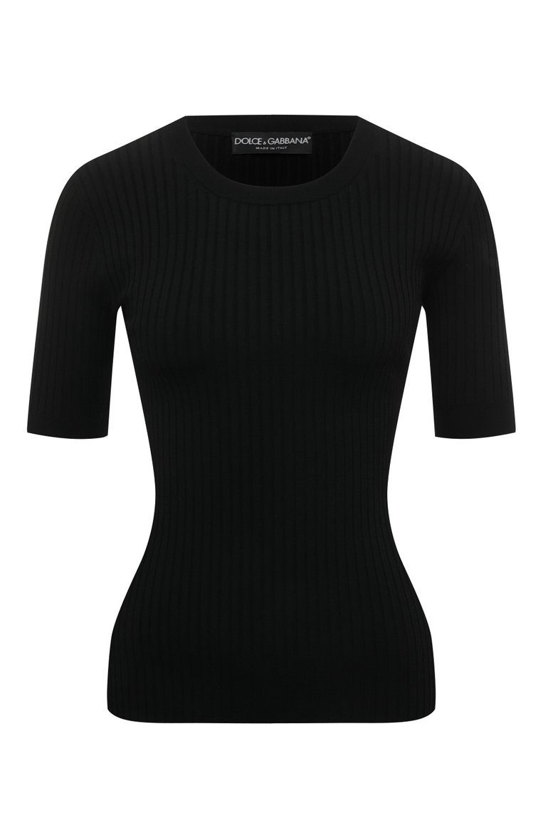 Женский пуловер из вискозы DOLCE & GABBANA черного цвета, арт. FXG26T/JDMA2 | Фото 1 (Рукава: Короткие; Материал внешний: Вискоза; Длина (для топов): Стандартные; Женское Кросс-КТ: Пуловер-одежда; Стили: Кэжуэл)