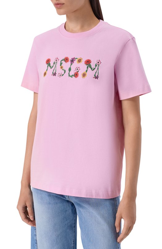 Хлопковая футболка MSGM 4041MDM124N/267002 Розовый  4041MDM124N/267002 Фото 3