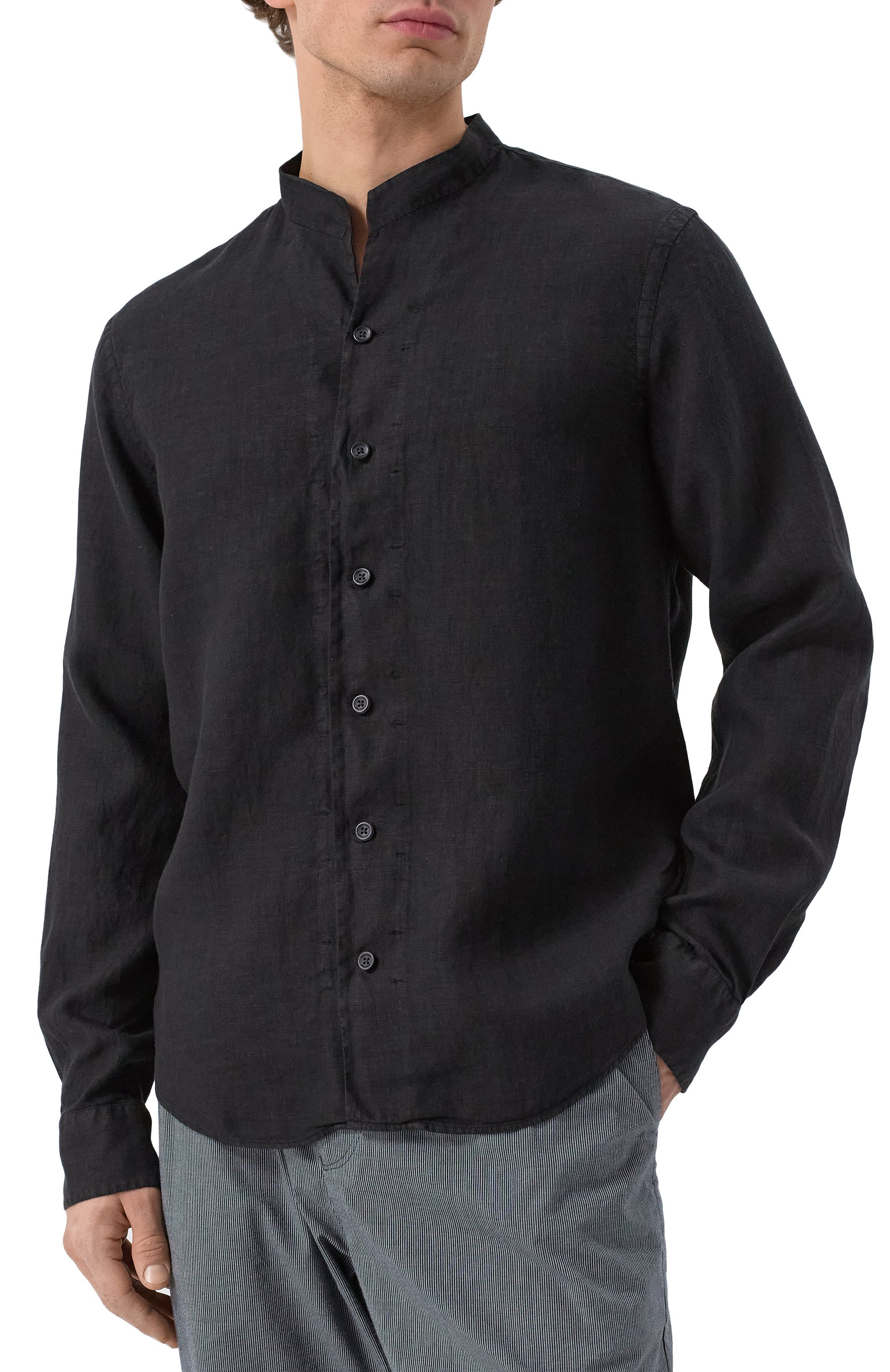 Льняная рубашка HANNES ROETHER черного цвета по цене 27300 руб., арт. T029PAS.608, фото 3 Льняная рубашка HANNES ROETHER, арт. T029PAS.608, фото 3