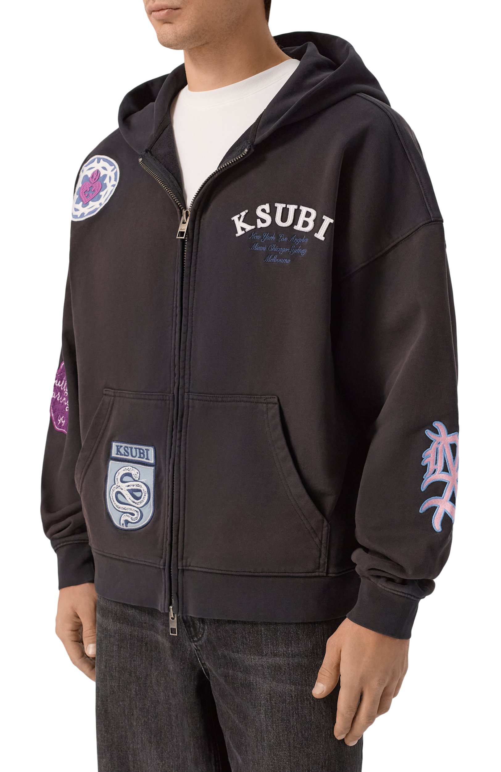 Хлопковая толстовка KSUBI черного цвета по цене 39100 руб., арт. MPF26FL003, фото 3 Хлопковая толстовка KSUBI, арт. MPF26FL003, фото 3