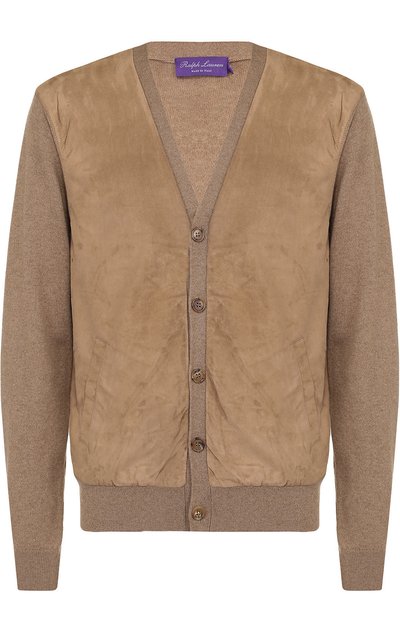 Кашемировый кардиган с отделкой из натуральной замши RALPH LAUREN бежевого цвета по цене 249500 руб., арт. P44/XZ3T7/XY3UN, фото 1 Кашемировый кардиган с отделкой из натуральной замши RALPH LAUREN, арт. P44/XZ3T7/XY3UN, фото 1