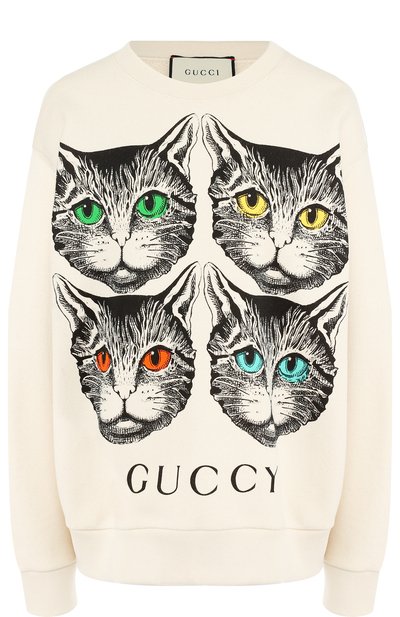 Женский хлопковый пуловер с круглым вырезом и принтом GUCCI, арт. 469250/X3L92