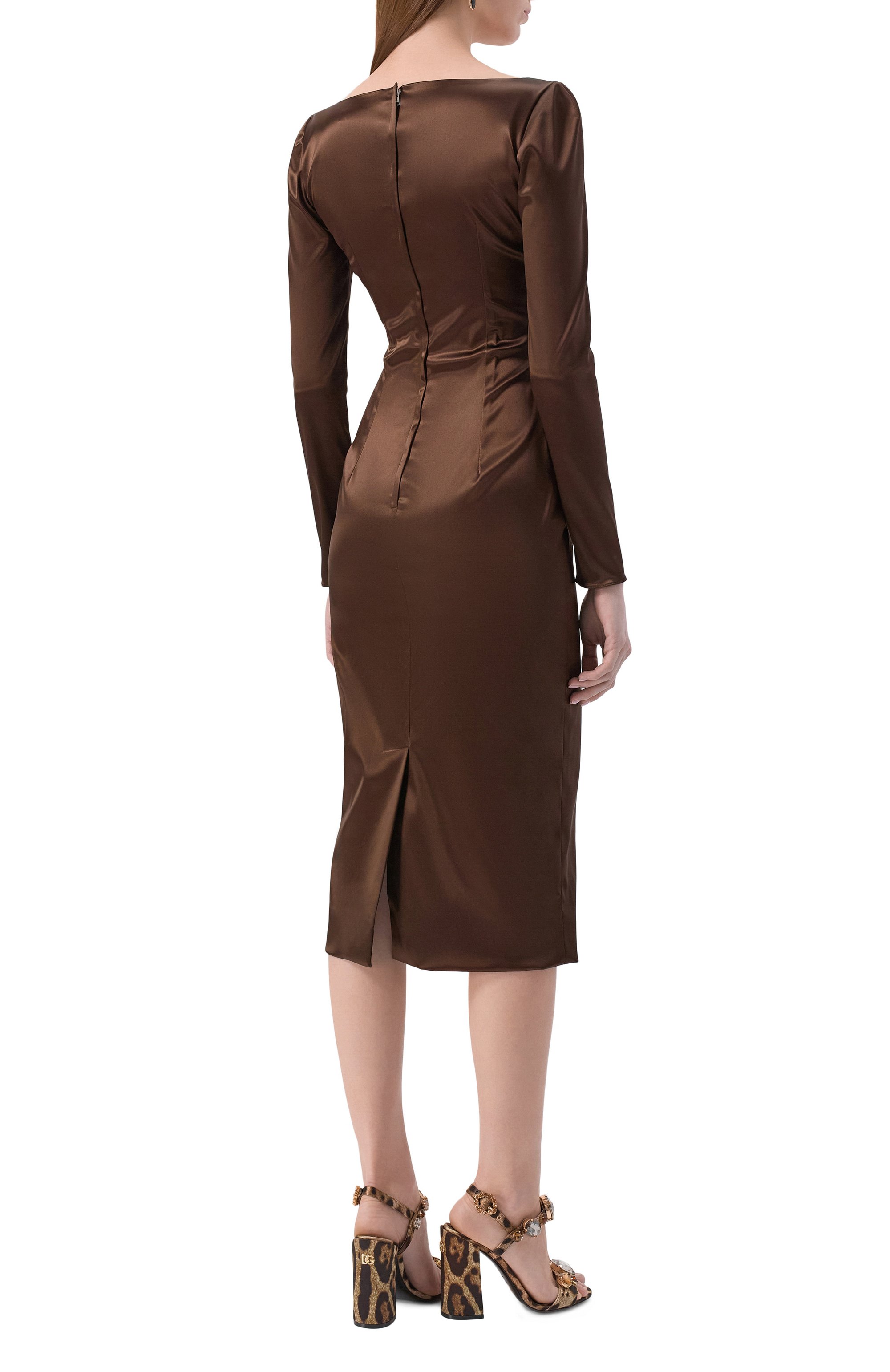 Атласное платье DOLCE & GABBANA коричневого цвета по цене 310000 руб., арт. F6TYGT/FURAD, фото 4 Атласное платье DOLCE & GABBANA, арт. F6TYGT/FURAD, фото 4
