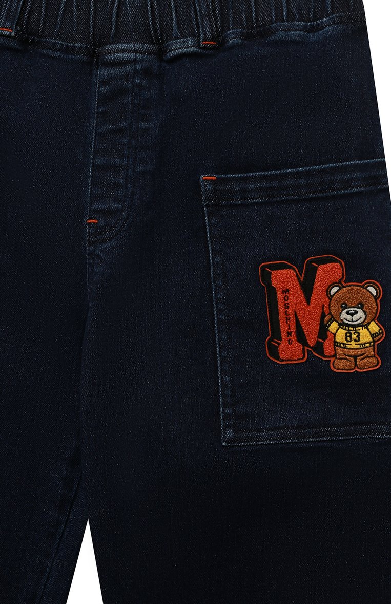 Детские джинсы MOSCHINO темно-синего цвета, арт. HUP05B/LXE31/4A-8A | Фото 3 (Материал внешний: Хлопок; Детали: Однотонный; Нос: Не проставлено; Региональные ограничения белый список (Axapta Mercury): Не проставлено)