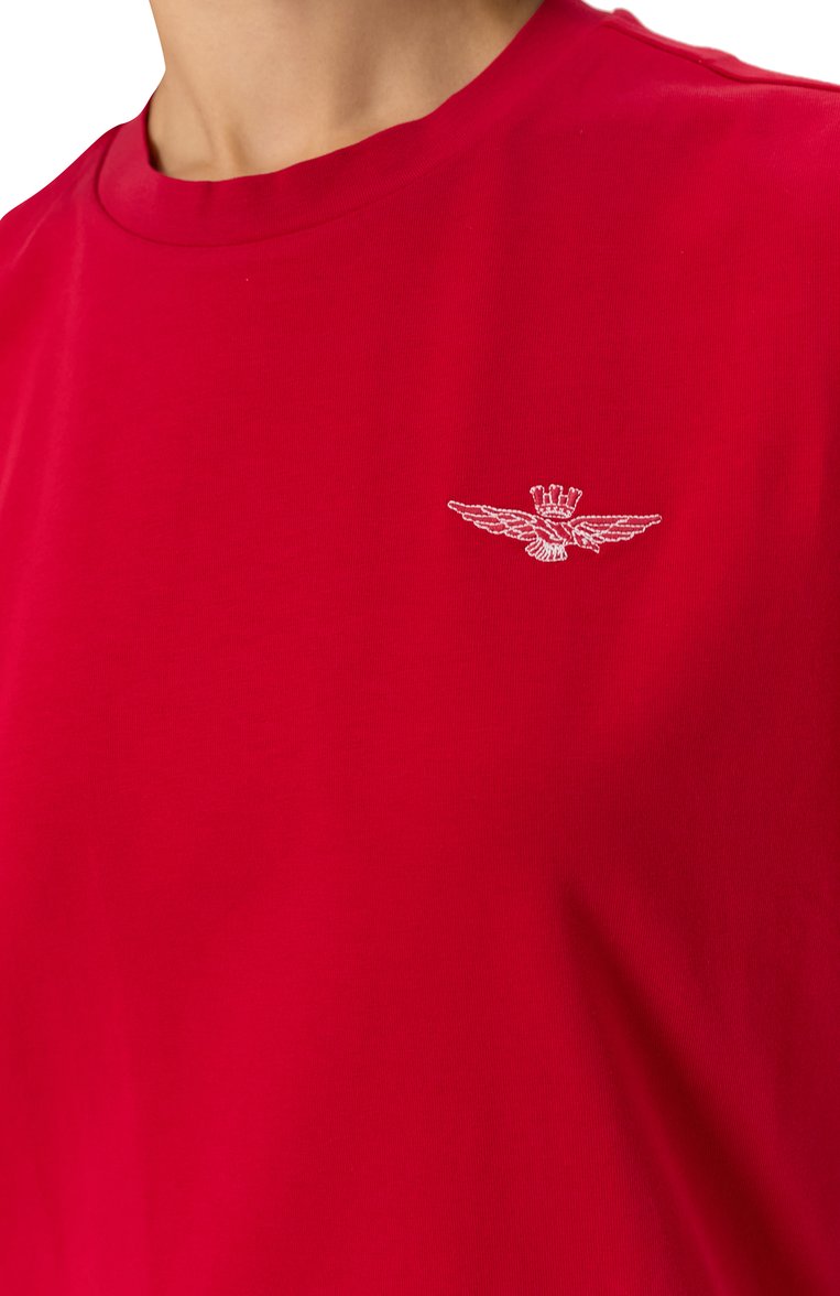 Женская хлопковая футболка AERONAUTICA MILITARE красного цвета, арт. TS2381DJ675 | Фото 5 (Длина (для топов): Стандартные; Рукава: Короткие; Стили: Спорт-шик; Принт: Без принта; Материал внешний: Хлопок)