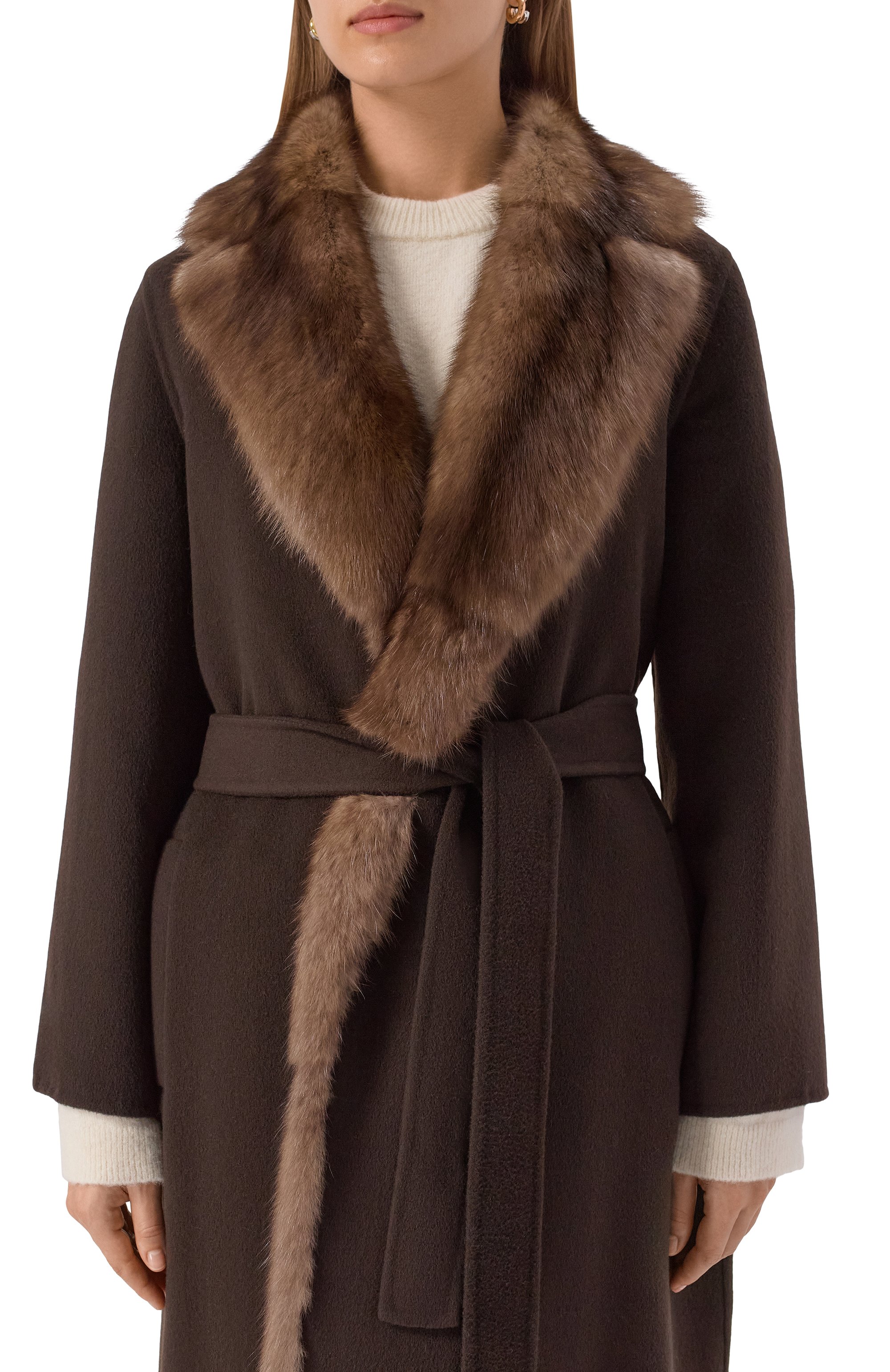 Пальто из шерсти и кашемира с отделкой из соболя MANZONI24, арт. 24M1398-DB1Z, фото 5