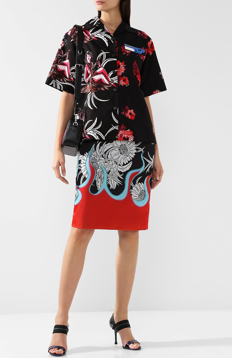 Хлопковая блуза с укороченным рукавом и принтом PRADA, арт. P433BU-1SGK-F0927, фото 2