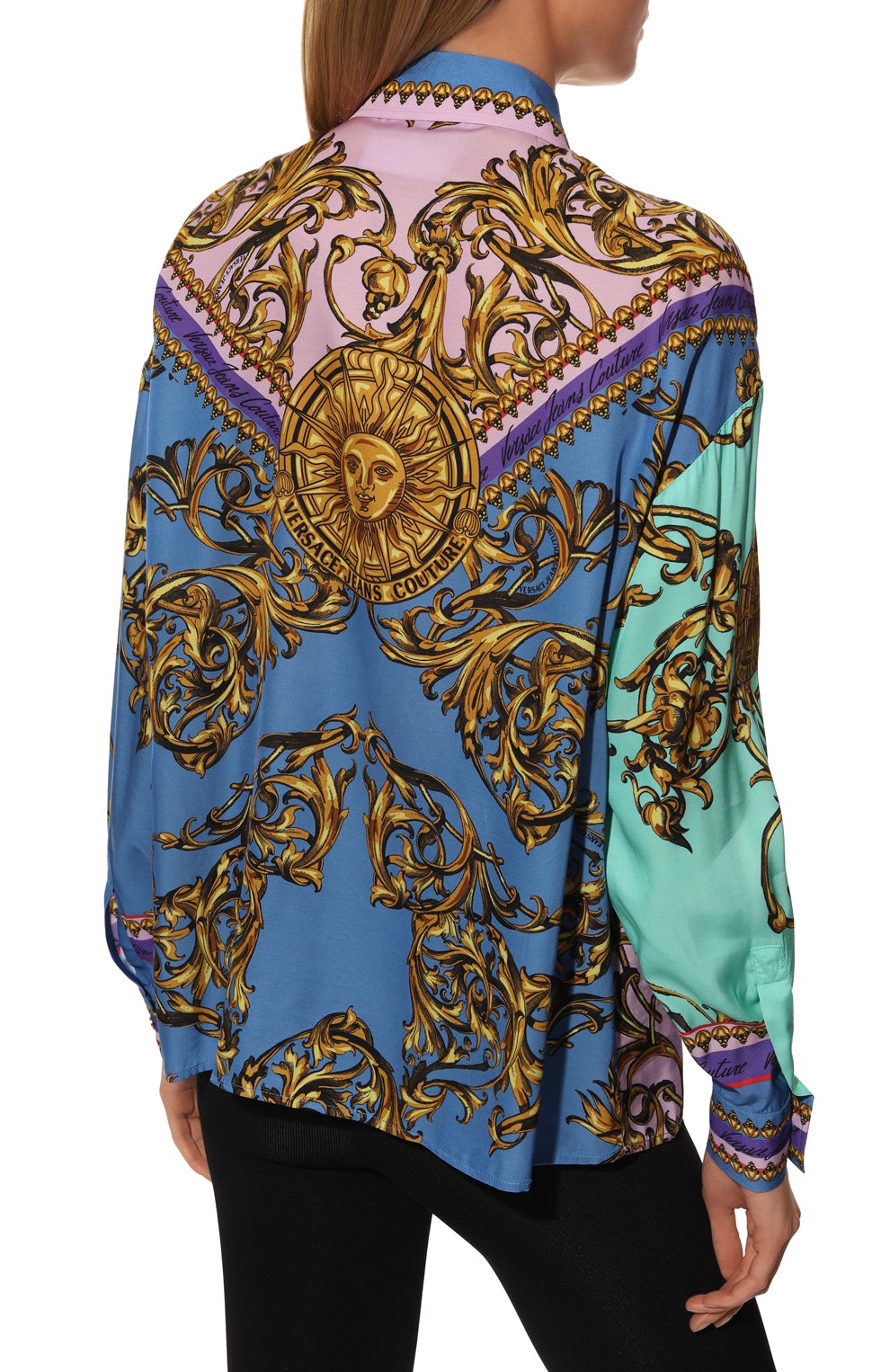 Рубашка из вискозы VERSACE JEANS COUTURE разноцветного цвета по цене 64050 руб., арт. 72HAL2A1-72DP211 PLACED TWILL PANEL GARLAND MULTIC, фото 4 Рубашка из вискозы VERSACE JEANS COUTURE, арт. 72HAL2A1-72DP211 PLACED TWILL PANEL GARLAND MULTIC, фото 4