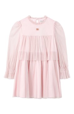 Детское платье DOLCE & GABBANA светло-розового цвета, арт. L54DF1/HLM7K/2-6 | Фото 1 (Драгоценные камни: Проставлено; Материал сплава: Проставлено; Рукава: Длинные; Девочки Кросс-КТ: Платье-одежда; Случай: Вечерний; Материал внешний: Синтетический материал; Ростовка одежда: 4 года | 104 см, 5 лет | 110 см, 6 лет | 116 см, 2 года | 92 см, 3 года | 98 см)
