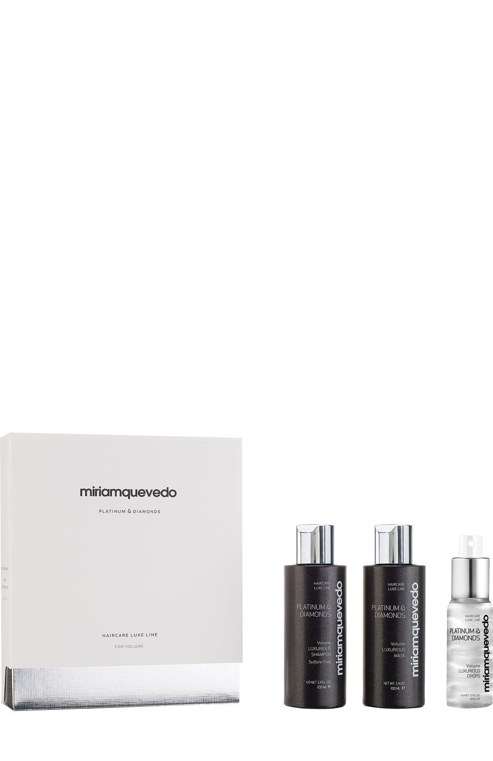 Набор-люкс platinum&diamonds для ультраобъема и блеска (100+100+50ml) MIRIAMQUEVEDO бесцветного цвета по цене 6600 руб., арт. 480, фото 1 Набор-люкс platinum&diamonds для ультраобъема и блеска (100+100+50ml) MIRIAMQUEVEDO, арт. 480, фото 1