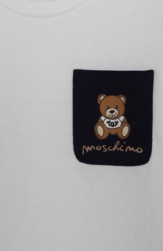 Детского комплект из футболки и шорт MOSCHINO темно-синего цвета, арт. HUG00P/LCB60/4-8 | Фото 4 (Рукава: Короткие; Материал внешний: Хлопок; Мальчи�ки Кросс-КТ: Костюмы-спорт; Автоматизация состава: Проставлено; Автоматизация ТО: Проставлено; Ростовка одежда: 4 года | 104 см, 5 лет | 110 см, 6 лет | 116 см, 8 лет | 128 см)