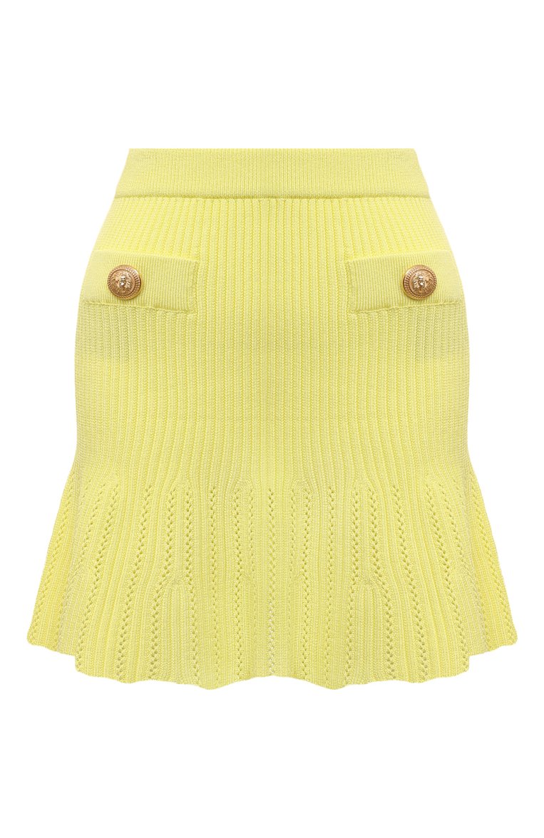 Женская юбка из вискозы BALMAIN желтого цвета, арт. DF1LBA24/KF24 | Фото 1 (Длина Ж (юбки, платья, шорты): Мини; Материал внешний: Вискоза; Стили: Романтичный; Кросс-КТ: Трикотаж)