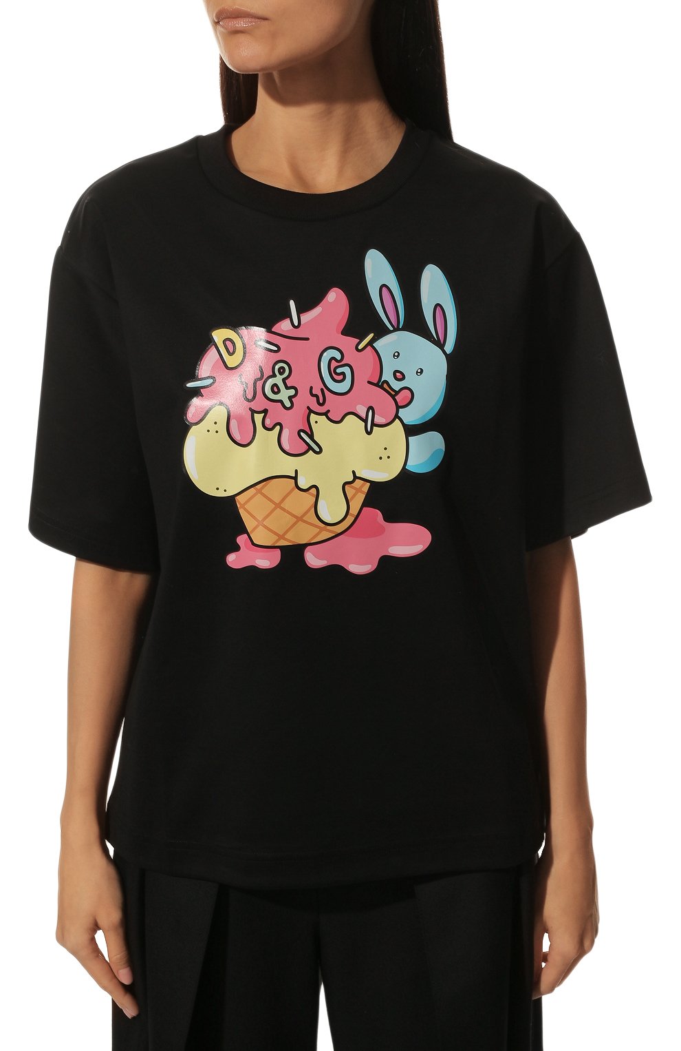 Хлопковая футболка DOLCE & GABBANA черного цвета по цене 65200 руб., арт. F8048T/G7F6P, фото 3 Хлопковая футболка DOLCE & GABBANA, арт. F8048T/G7F6P, фото 3