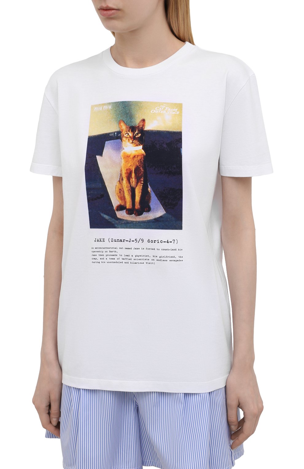 Хлопковая футболка MIU MIU, арт. MJN289-1YXS-F0009, фото 3