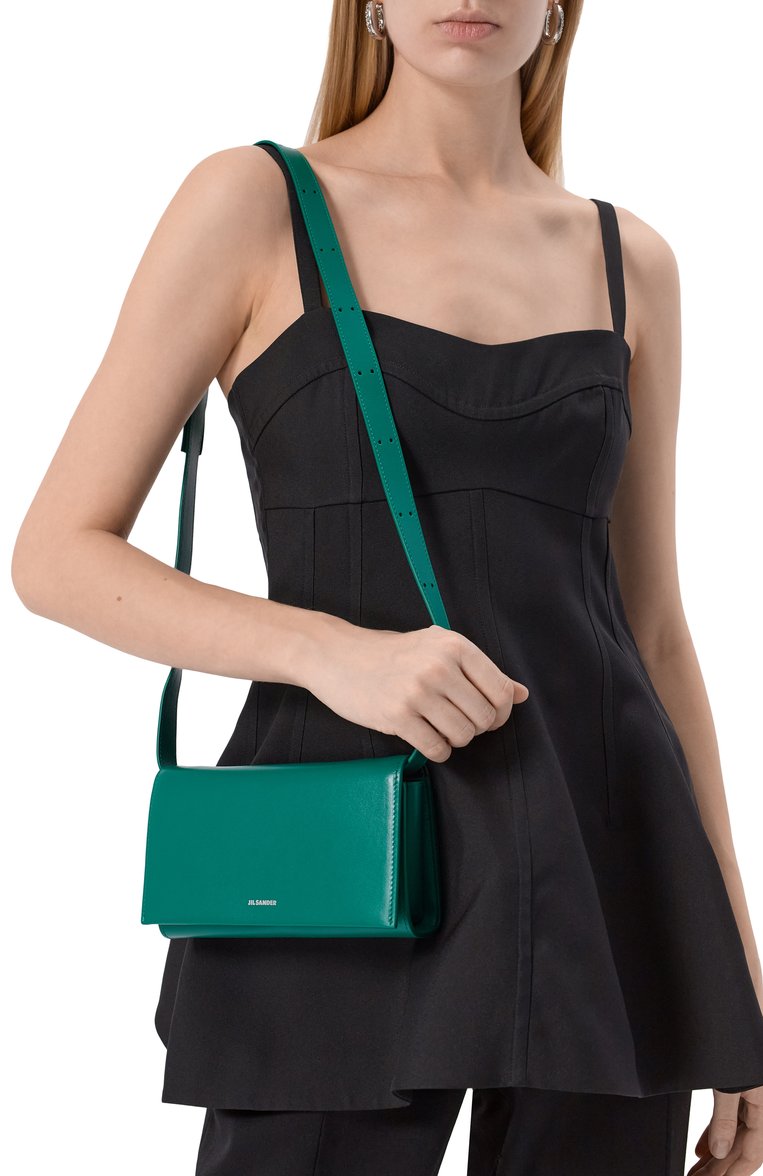 Женская сумка all-day JIL SANDER зеленого цвета, арт. J07ZH0012/P5355 | Фото 2 (Материал: Натуральная кожа; Размер: mini; Ремень/цепочка: На ремешке)