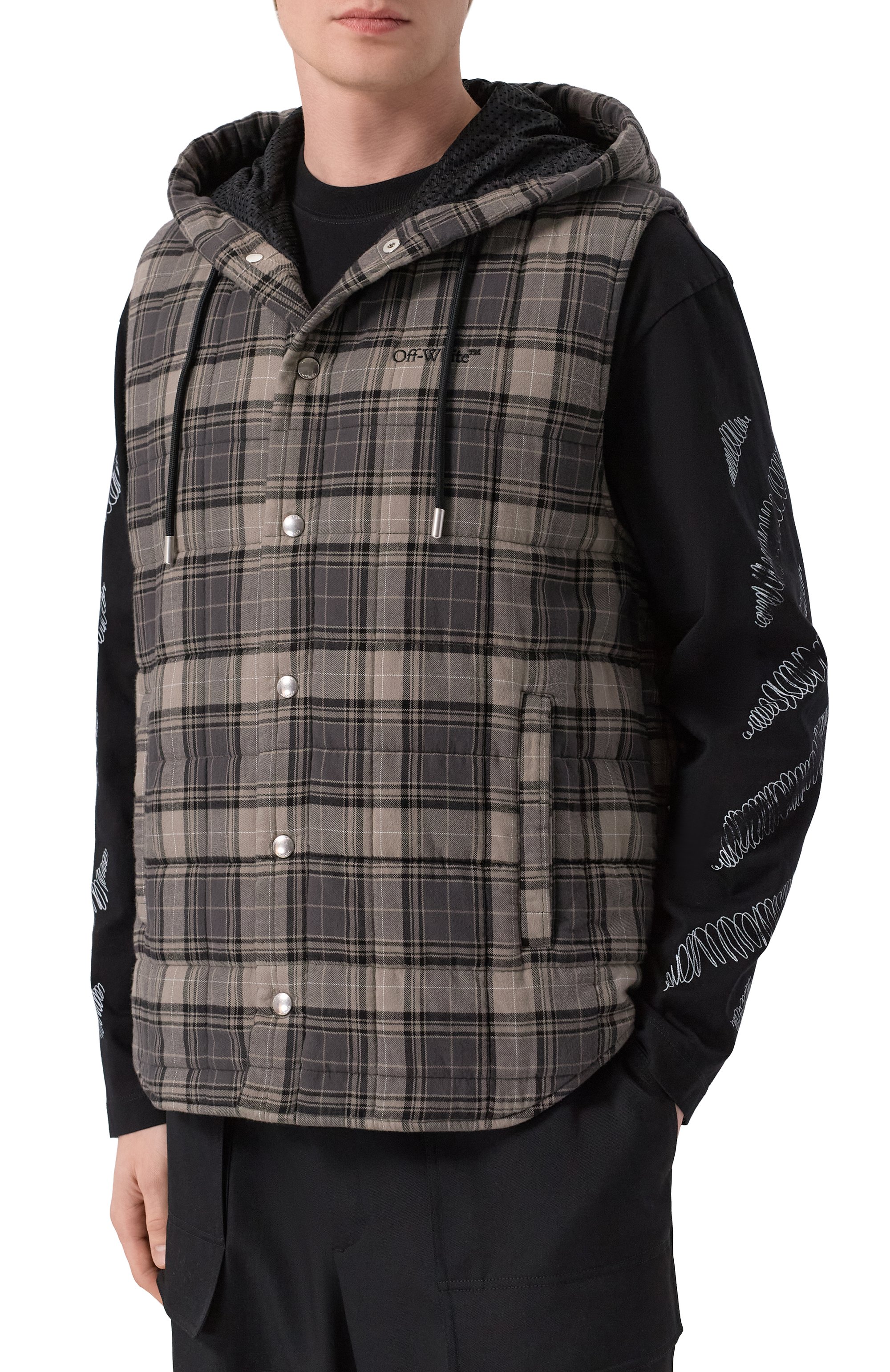 Хлопковый жилет OFF-WHITE темно-серого цвета по цене 95800 руб., арт. 0MGA22BF25FAB001, фото 3 Хлопковый жилет OFF-WHITE, арт. 0MGA22BF25FAB001, фото 3