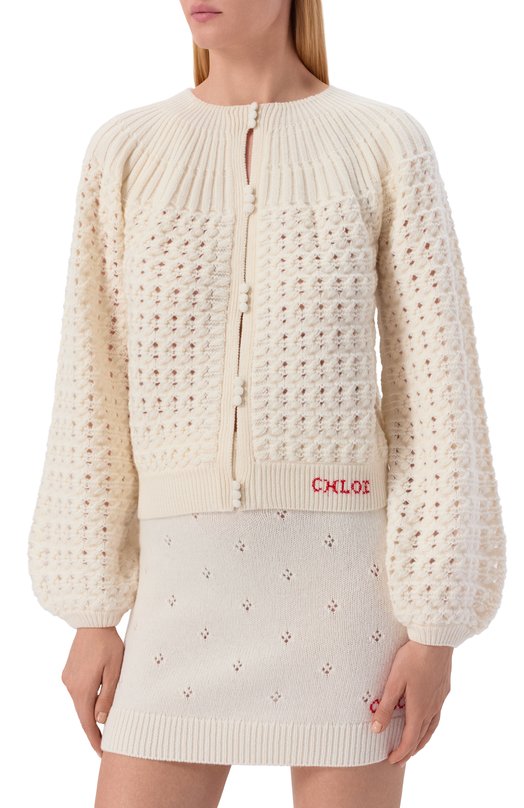 Кардиган из шерсти и кашемира Chloé CH25WMP07590 Кремовый  CH25WMP07590 Фото 3