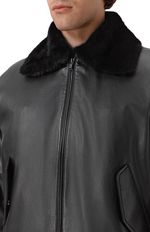 Кожаный бомбер с подкладкой из норки MVST M25.1PM.0004/BIG SIZE/PL0NGE Чёрный  M25.1PM.0004/BIG SIZE/PL0NGE Фото 5