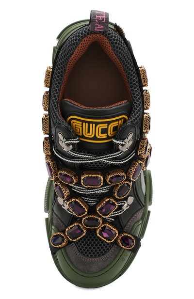Комбинированные кроссовки flashtrek с отделкой кристаллами GUCCI, арт. 537355/GGZ30, фото 5
