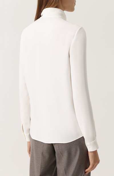 Однотонная шелковая блуза с воротником аскот LORO PIANA, арт. FAG3305, фото 4