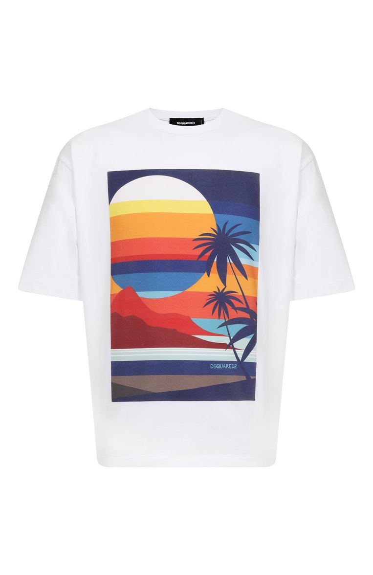 Мужская хлопковая футболка DSQUARED2 белого цвета, арт. S78GD0099/D20020 | Фото 1 (Рукава: Короткие; Материал внешний: Хлопок; Длина (для топов): Стандартные; Мужское Кросс-КТ: Футболка-одежда; Принт: С принтом; Стили: Спорт-шик)