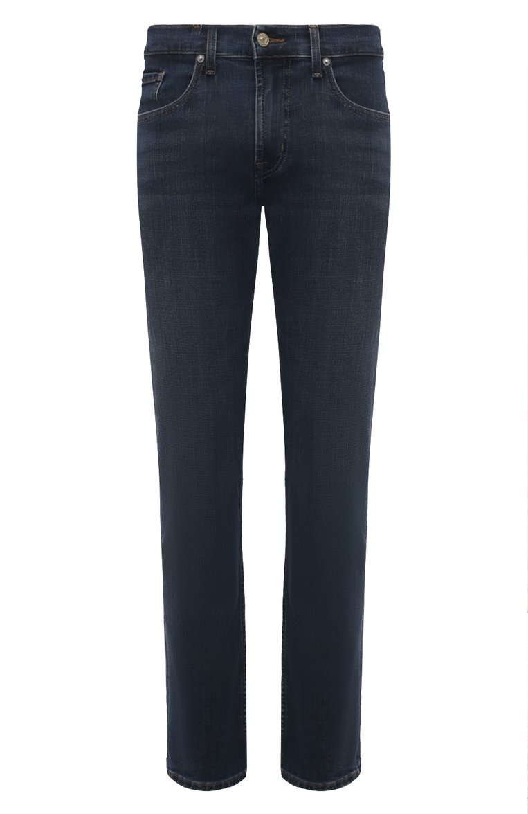 Мужские джинсы slimmy 7 FOR ALL MANKIND темно-синего цвета, арт. JSMSC420NL | Фото 1 (Материал внешний: Хлопок, Деним; Длина (брюки, джинсы): Стандартные; Кросс-КТ: Деним; Силуэт М (брюки): Прямые; Детали: Делаве; Стили: Повседневный; Автоматизация ТО: Проставлено; Автоматизация состава: Проставлено)