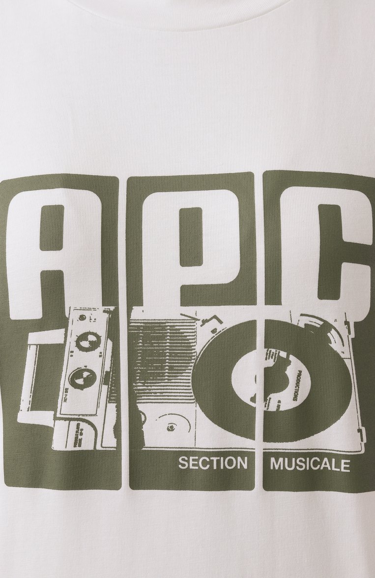 Женская хлопковая футболка A.P.C. белого цвета, арт. C0BQX-M26485 | Фото 6 (Длина (для топов): Стандартные; Материал сплава: Проставлено; Рукава: Короткие; Драгоценные камни: Проставлено; Принт: С принтом; Стили: Кэжуэл; Материал внешний: Хлопок)