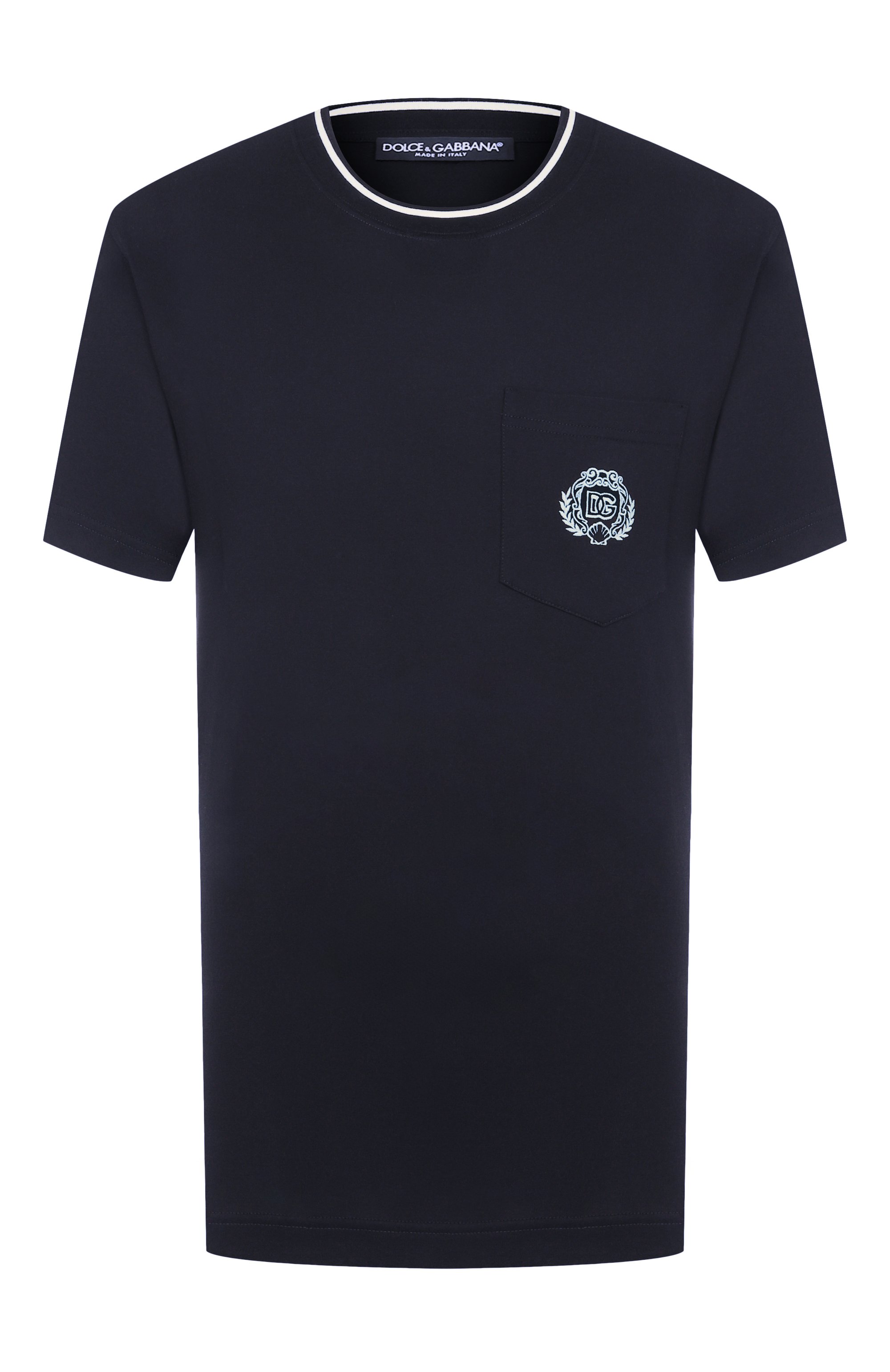 Хлопковая футболка DOLCE & GABBANA темно-синего цвета по цене 65300 руб., арт. G8RA2Z/FU7EQ, фото 1 Хлопковая футболка DOLCE & GABBANA, арт. G8RA2Z/FU7EQ, фото 1