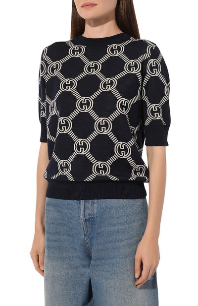 Шерстяной пуловер GUCCI синего цвета по цене 199500 руб., арт. 692702/XKCB2, фото 3 Шерстяной пуловер GUCCI, арт. 692702/XKCB2, фото 3