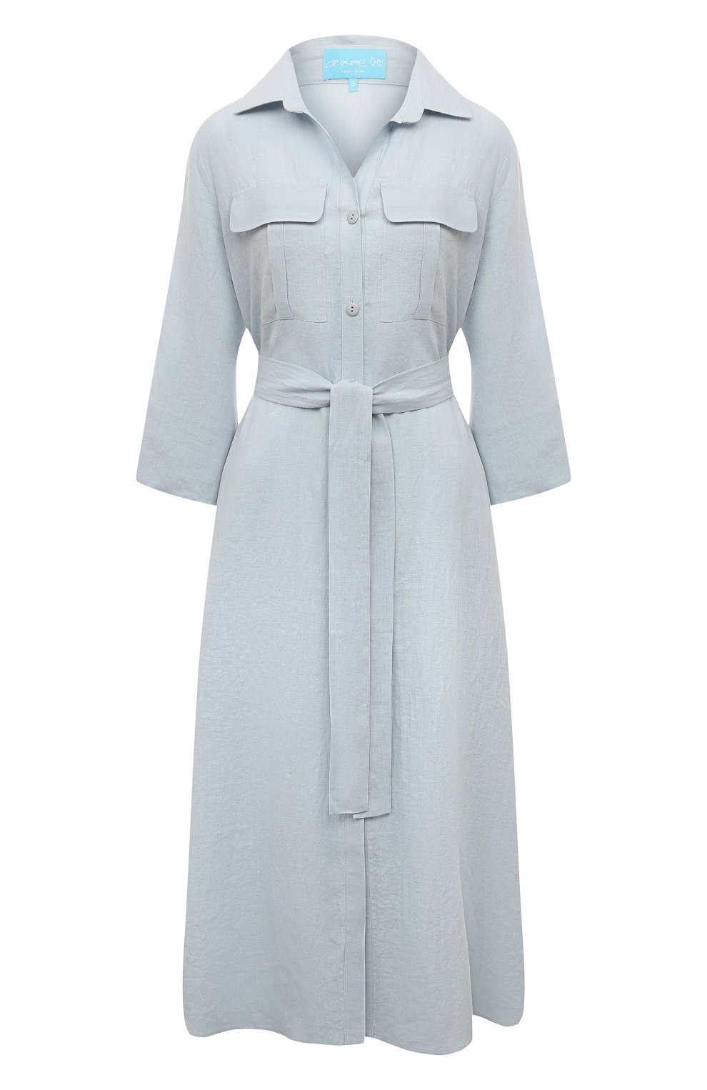 Льняное платье A MERE CO голубого цвета по цене 53500 руб., арт. AMC-RSS23-035B, фото 1 Льняное платье A MERE CO, арт. AMC-RSS23-035B, фото 1