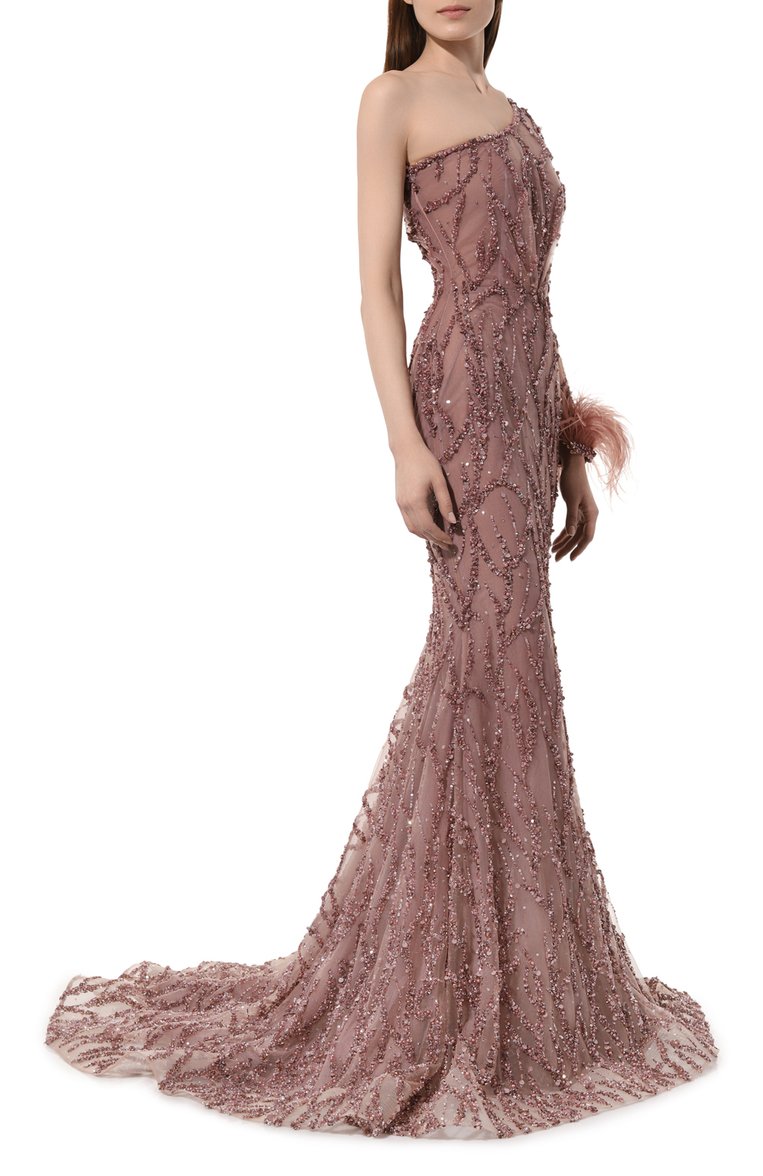 Женское платье SPERANZA COUTURE розового цвета, арт. SC047 | Фот�о 2 (Материал подклада: Синтетический материал; Рукава: Длинные; Длина Ж (юбки, платья, шорты): Макси; Материал внешний: Синтетический материал; Стили: Романтичный; Женское Кросс-КТ: Платье-одежда; Случай: Вечерний)