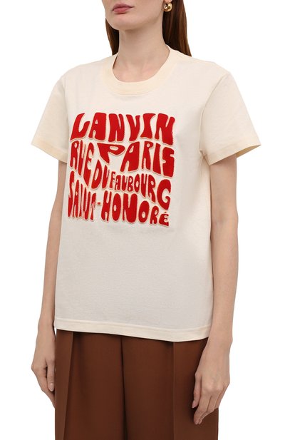 Хлопковая футболка LANVIN кремового цвета по цене 37750 руб., арт. RW-TS0019-J081-A21, фото 3 Хлопковая футболка LANVIN, арт. RW-TS0019-J081-A21, фото 3