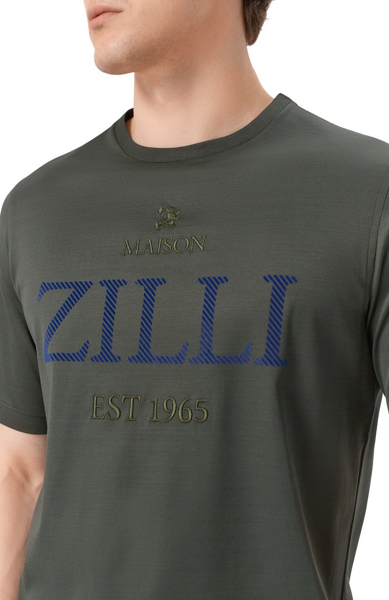 Мужская хлопковая футболка ZILLI темно-зеленого цвета, арт. TSR02AM0100VEST00 | Фото 5 (Материал внешний: Хлопок; Рукава: Короткие; Длина (для топов): Стандартные; Стили: Милитари, Кэжуэл; Мужское Кросс-КТ: Футболка-одежда; Принт: Без принта; Детали: Декор; Автоматизация ТО: Проставлено; Автоматизация состава: Проставлено)