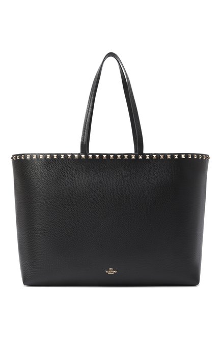 Женская сумка-тоут rockstud VALENTINO черного цвета, арт. ZW2B0B70/VSF | Фото 1 (Материал: Натуральная кожа; Материал сплава: Проставлено; Драгоценные камни: Проставлено; Размер: large)