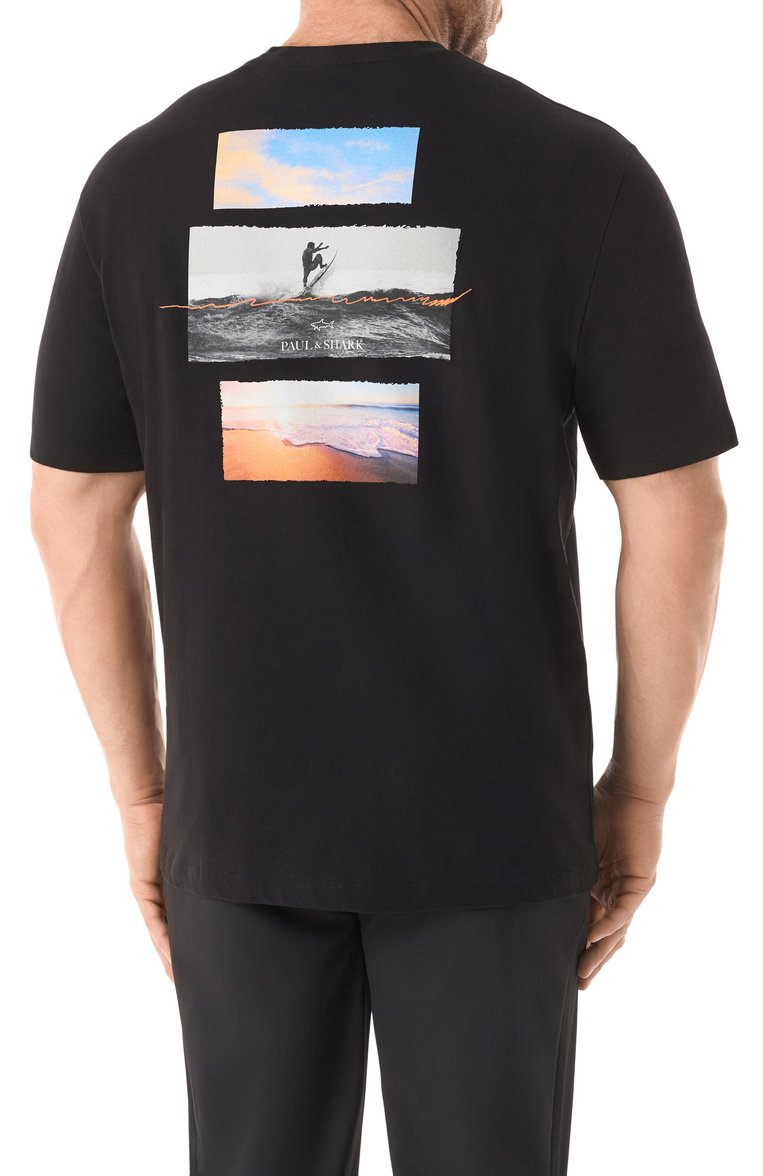 Мужская хлопковая футболка PAUL&SHARK черного цвета, арт. 25411093/3XL | Фото 4 (Длина (для топов): Удлиненные; Рукава: Короткие; Стили: Кэжуэл; Принт: С принтом; Материал внешний: Хлопок; Кросс-КТ: Джерси; Мужское Кросс-КТ: Футболка-одежда)