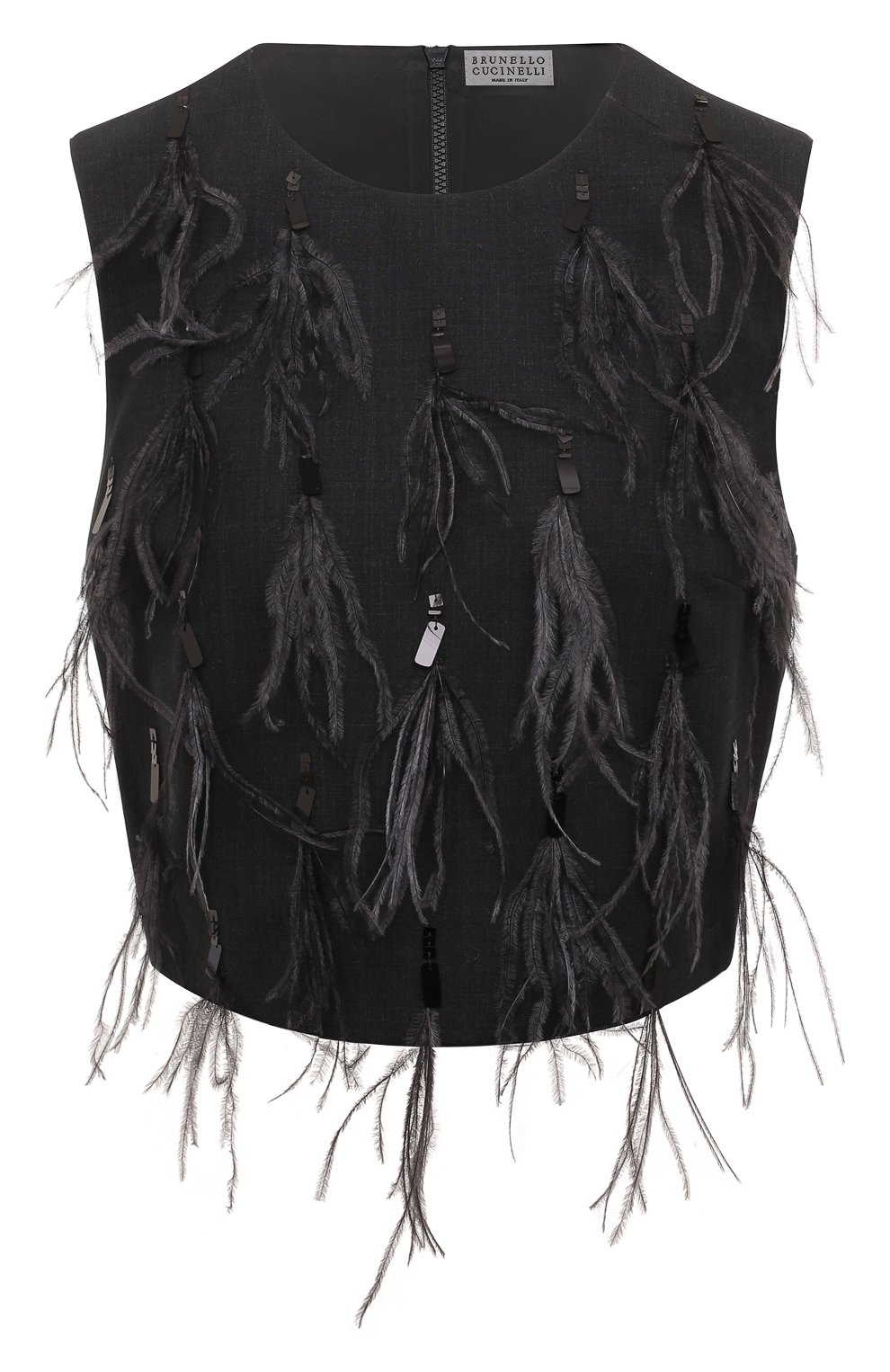 Шерстяной топ с отделкой перьями BRUNELLO CUCINELLI, арт. M0W07HR110, фото 1