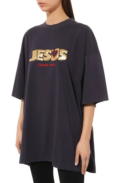 Хлопковая футболка VETEMENTS синего цвета по цене 72700 руб., арт. UE63TR400N, фото 3 Хлопковая футболка VETEMENTS, арт. UE63TR400N, фото 3