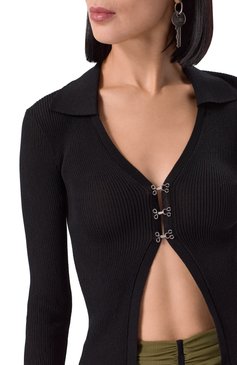 Женский хлопковый кардиган DSQUARED2 черного цвета, арт. S72HA1234/D13118 | Фото 5 (Драгоценные камни: Проставлено; Материал сплава: Проставлено; Длина (для топов): Стандартные; Рукава: Длинные; Стили: Кэжуэл; Женское Кросс-КТ: кардиган-трикотаж; Материал внешний: Хлопок)