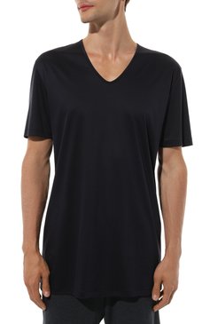 Мужская хлопковый футболка ZIMMERLI темно-синего цвета, арт. 286-1442/XXL | Фото 3 (Материал внешний: Хлопок; Материал сплава: Проставлено; Длина (для топов): Удлиненные; Драгоценные камни: Проставлено; Рукава: Короткие; Кросс-КТ: домашняя одежда)