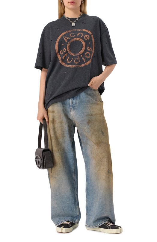 Хлопковая футболка Acne Studios FN-UX-TSHI000079/CL0294 Серый  FN-UX-TSHI000079/CL0294 Фото 2