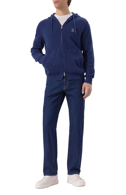 Мужской хлопковый кардиган BRUNELLO CUCINELLI синего цвета, арт. M29200416G | Фото 2 (Рукава: Длинные; Материал сплава: Проставлено; Драгоценные камни: Проставлено; Материал внешний: Хлопок; Длина (для топов): Стандартные; Стили: Кэжуэл; Мужское Кросс-КТ: Кардиган-одежда)